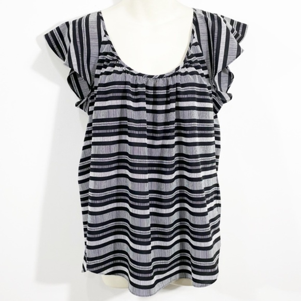 Banana Republic Striped Flutter Sleeve Sleeveless Blouse Black & White